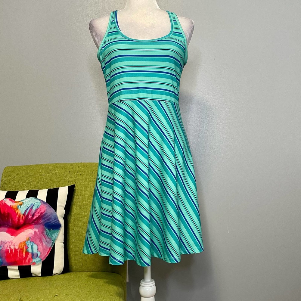 Tehama Green Blue Striped Athletic Racerback Tank Dress